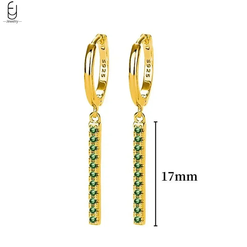 Pendientes de aro con forma de corazón y circonita verde en plata de ley 925 para mujer, delicados pendientes de botón, joyería de lujo, regalos.