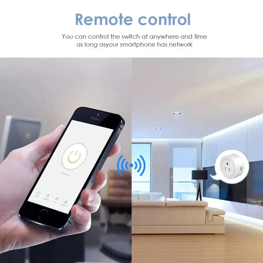 Enchufe inteligente Tuya con wifi, estándar estadounidense, inalámbrico, 10 A, control remoto, compatible con Alexa y Google Home.