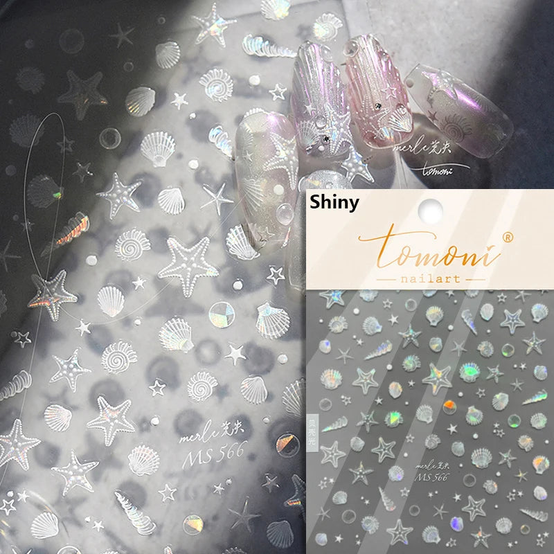 Calcomanías de manicura para decoración de uñas con relieve suave, conchas, estrellas de mar, caracoles, burbujas marinas, verano, playa, océano