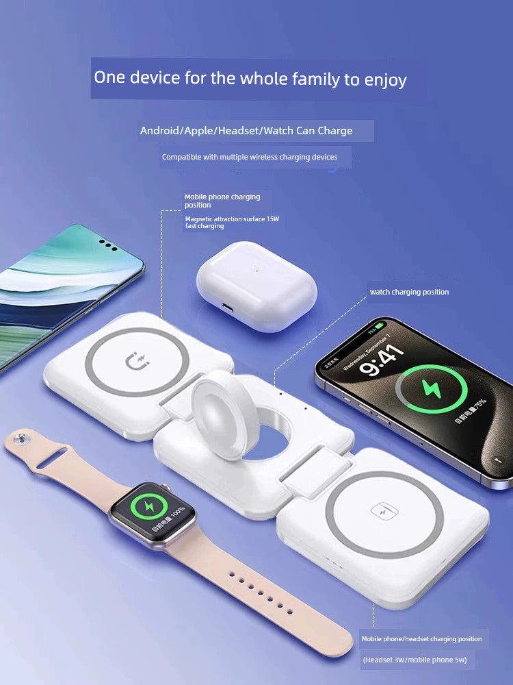 Soporte magnético plegable de carga rápida tres en uno para Apple