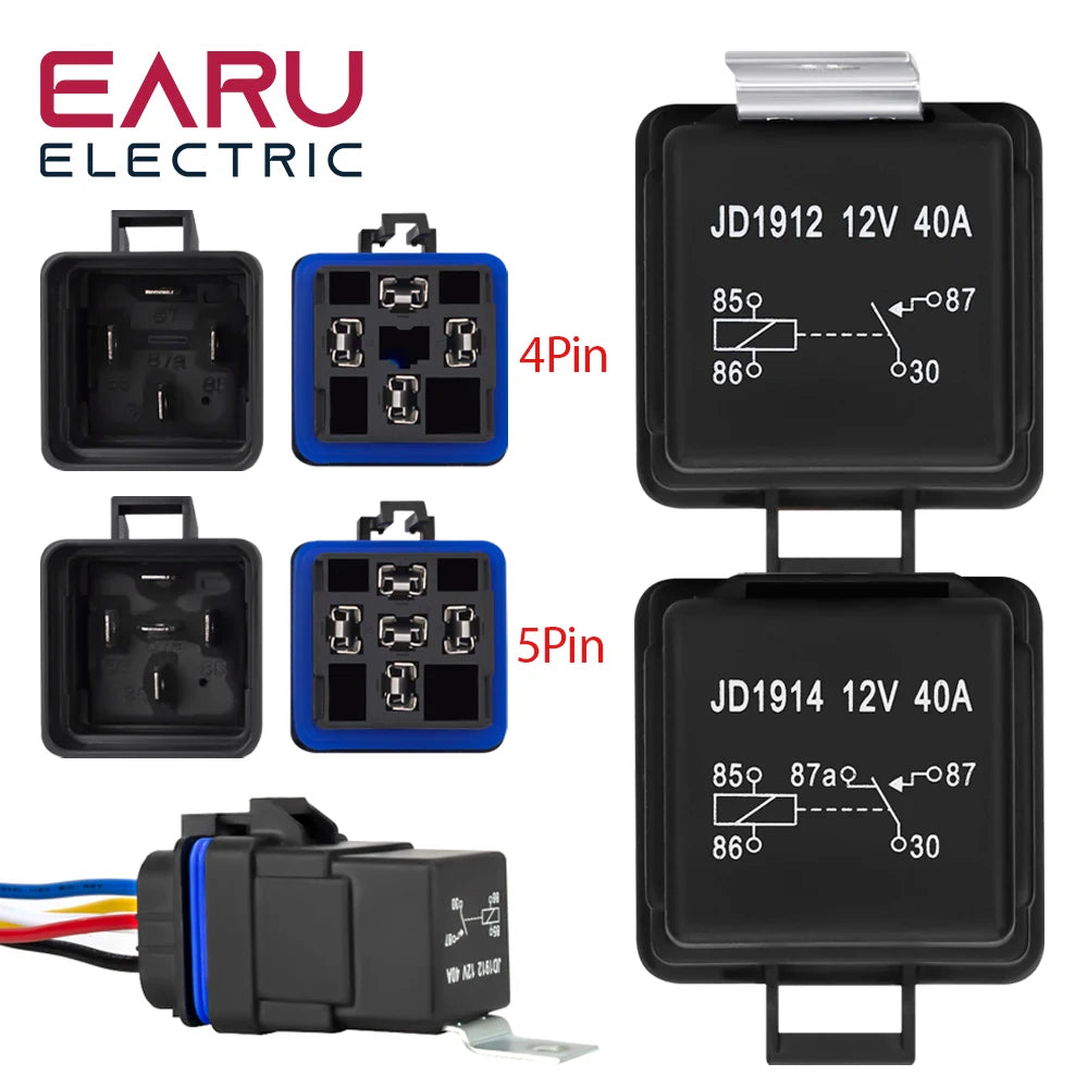 Car Auto Automobile Relay Sealed Waterproof Integrated Wired DC12V 40A 5Pin 4pin Auto Relay + Holder With 105mm Length Wires
