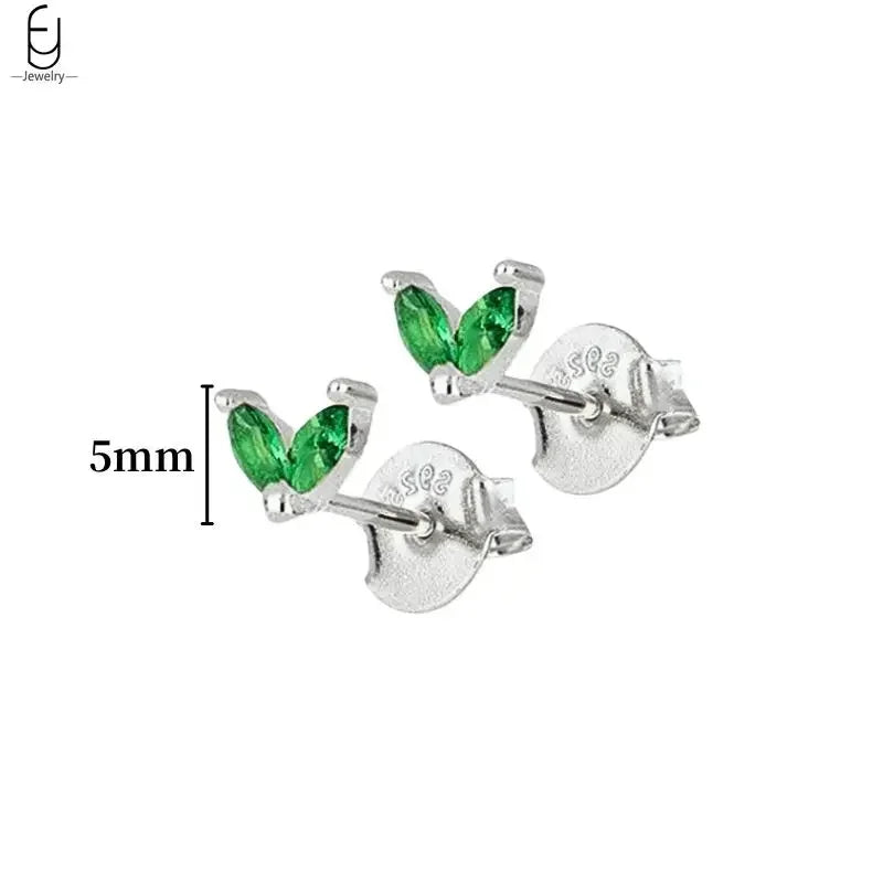 Pendientes de aro con forma de corazón y circonita verde en plata de ley 925 para mujer, delicados pendientes de botón, joyería de lujo, regalos.