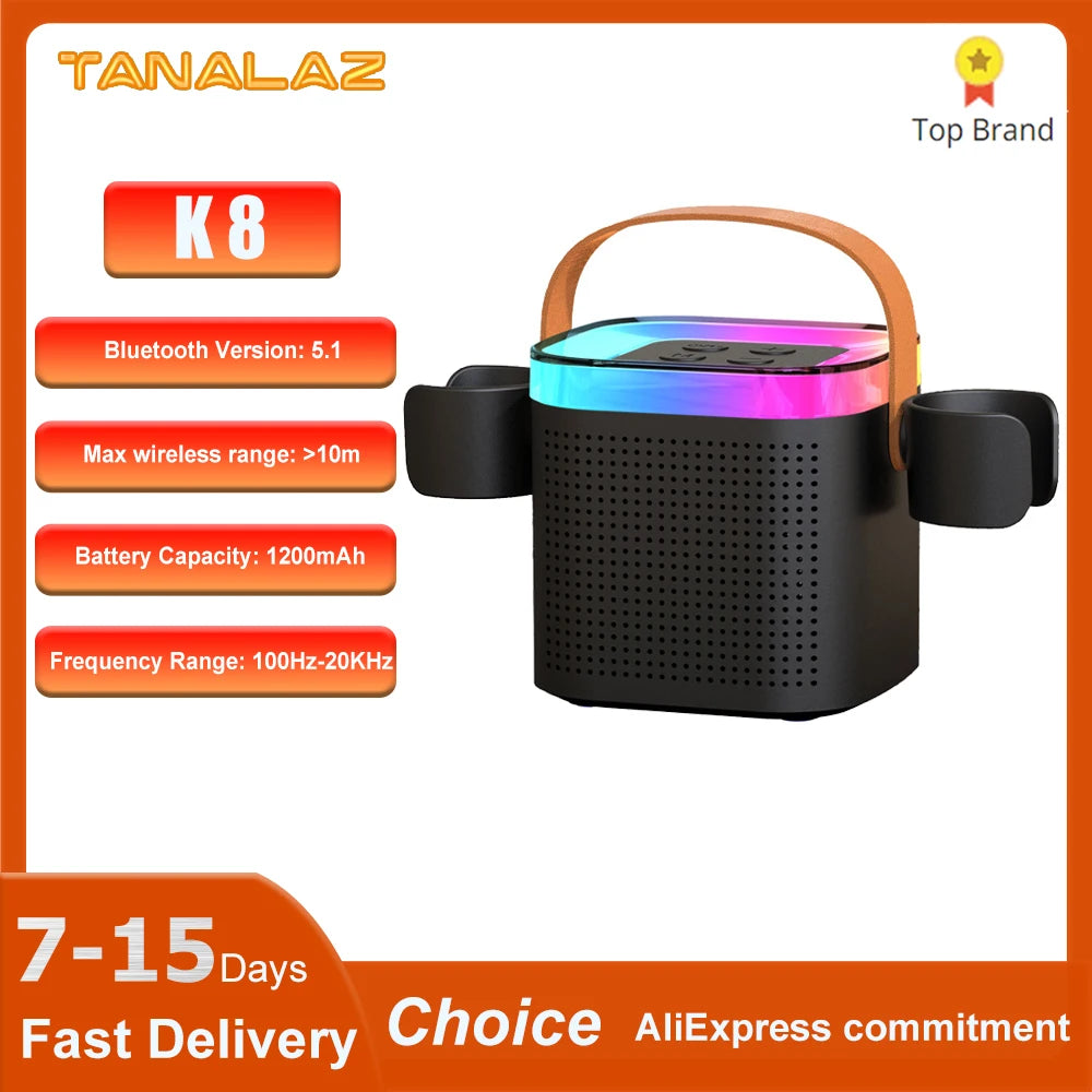TANALAZ K8 Karaoke Machine Portable Bluetooth 5.1 PA Speaker System with 1-2 Wireless Microphones Home Family Singing Child Gif