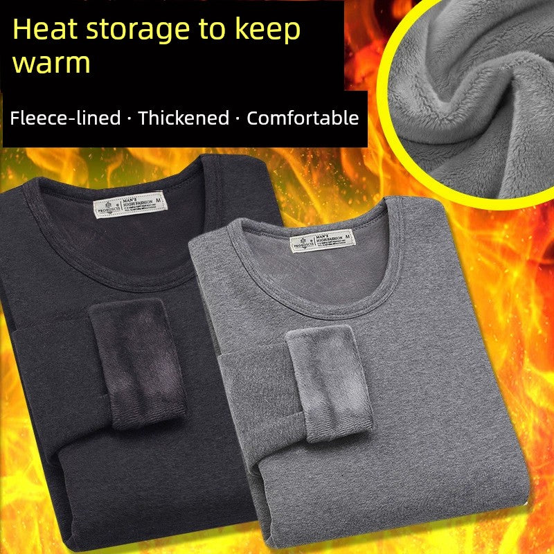 2 PCs (Size L) Thick Warm Men's Inner Wear Long Sleeve T-shirt Autumn Clothes