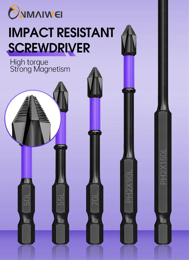 Non-Slip Impact Batch Head Strong Magnetic Cross High Torque Hardness Screw Waterproof Ph2 Screwdriver Bits Set