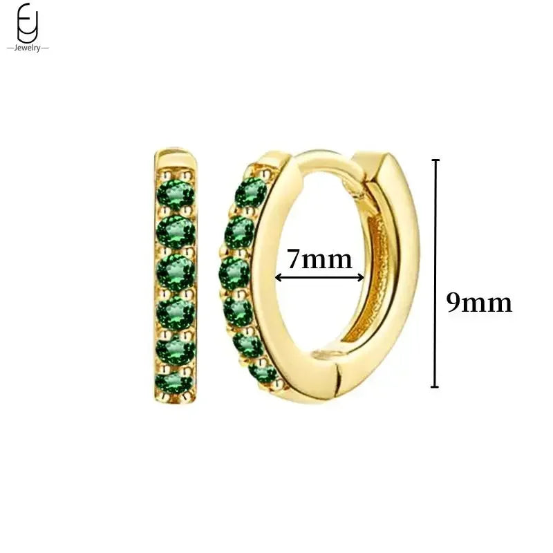 Pendientes de aro con forma de corazón y circonita verde en plata de ley 925 para mujer, delicados pendientes de botón, joyería de lujo, regalos.