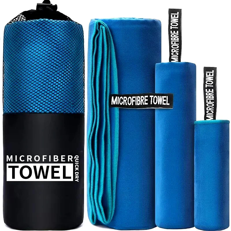 Toalla deportiva de secado rápido, 40 x 80 cm, color azul, gris, verde y naranja, ideal para natación, gimnasio, fitness, camping, running y playa.