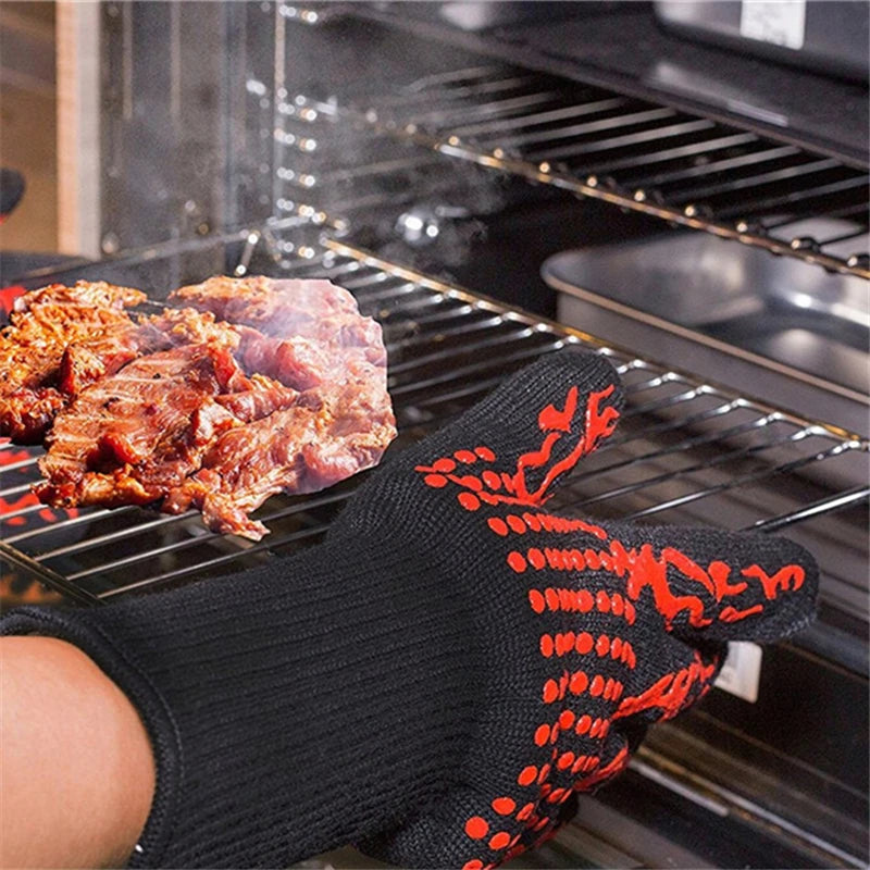 Non-slip Fireproof Microwave Oven Gloves Extreme Heat Resistant Oven Mitts 300-500 Centigrade Flame Retardant BBQ Fire Gloves