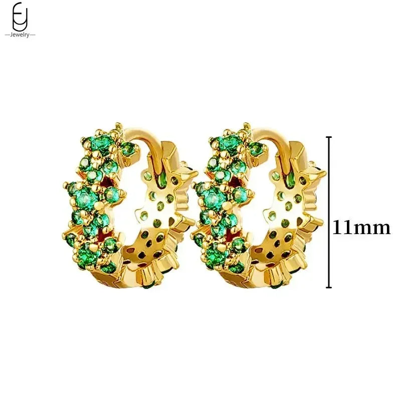 Pendientes de aro con forma de corazón y circonita verde en plata de ley 925 para mujer, delicados pendientes de botón, joyería de lujo, regalos.