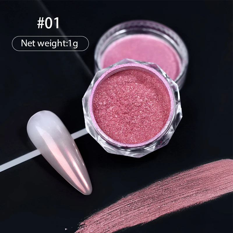 1 Box Cherry Pink Chrome Pearl Nail Powder Gradient Mirror Effect Nail Art Glitter Auroras Rubbing Dust Nail Art Manicure Decor