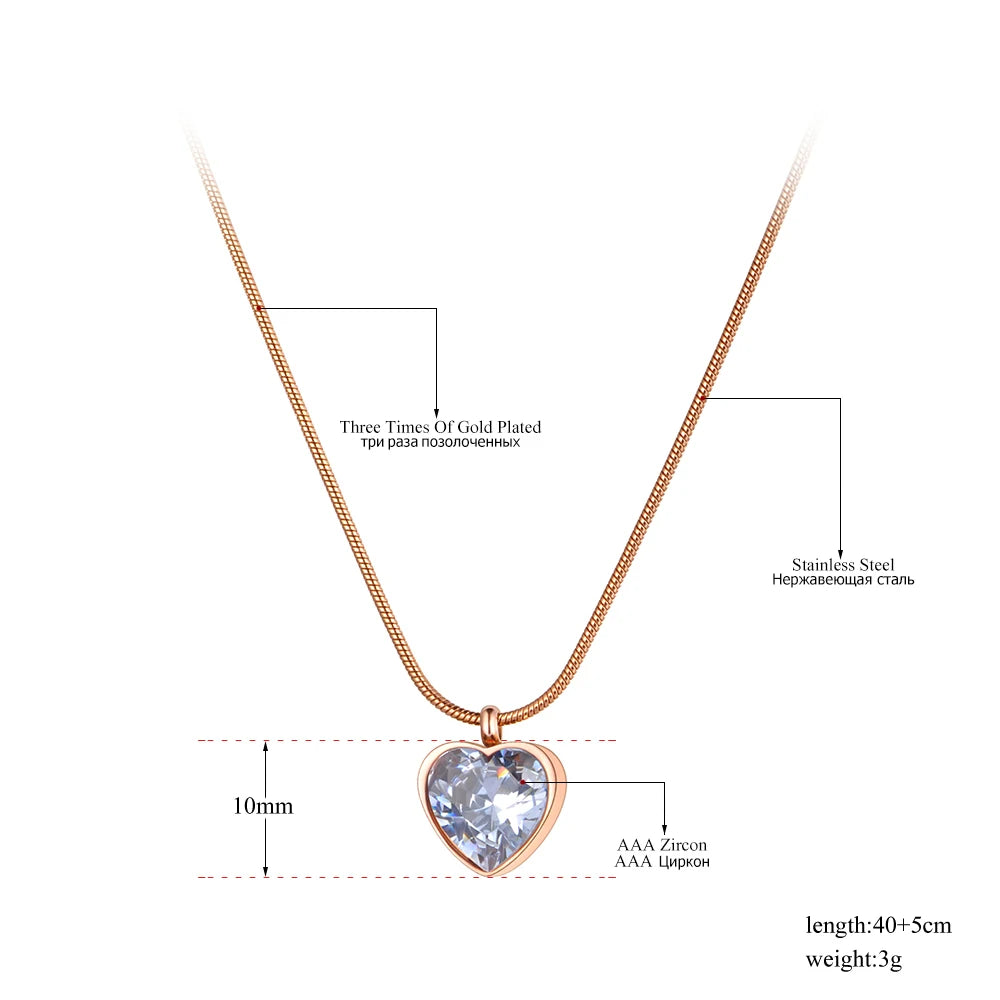Lokaer Titanium Stainless Steel Love Heart Pendant Necklaces Jewelry Gold Plated CZ Crystal Wedding Necklace For Women N21111