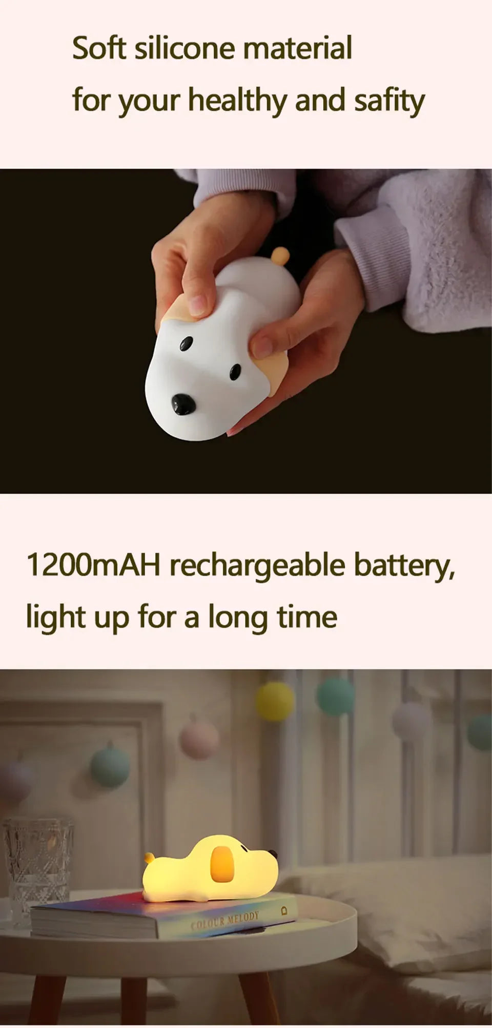 Cute Animal-shape Silicone Night Light Rechargeable Bedside Patting Nightlights For Child Holiday Gift Bedroom Decor Lighting