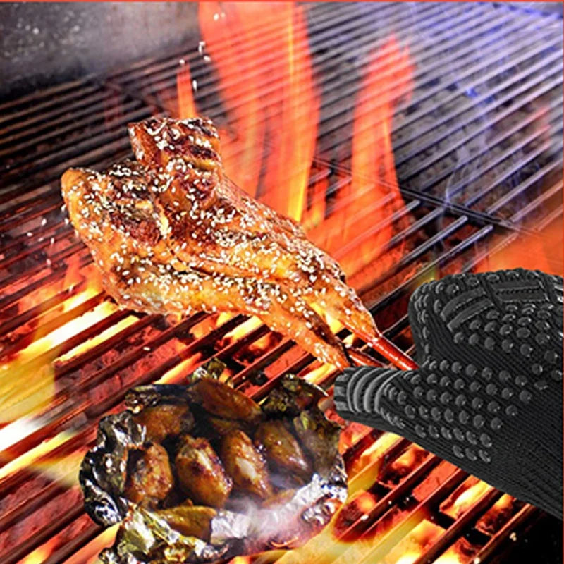 Non-slip Fireproof Microwave Oven Gloves Extreme Heat Resistant Oven Mitts 300-500 Centigrade Flame Retardant BBQ Fire Gloves