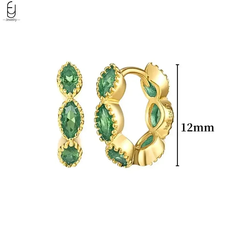 Pendientes de aro con forma de corazón y circonita verde en plata de ley 925 para mujer, delicados pendientes de botón, joyería de lujo, regalos.