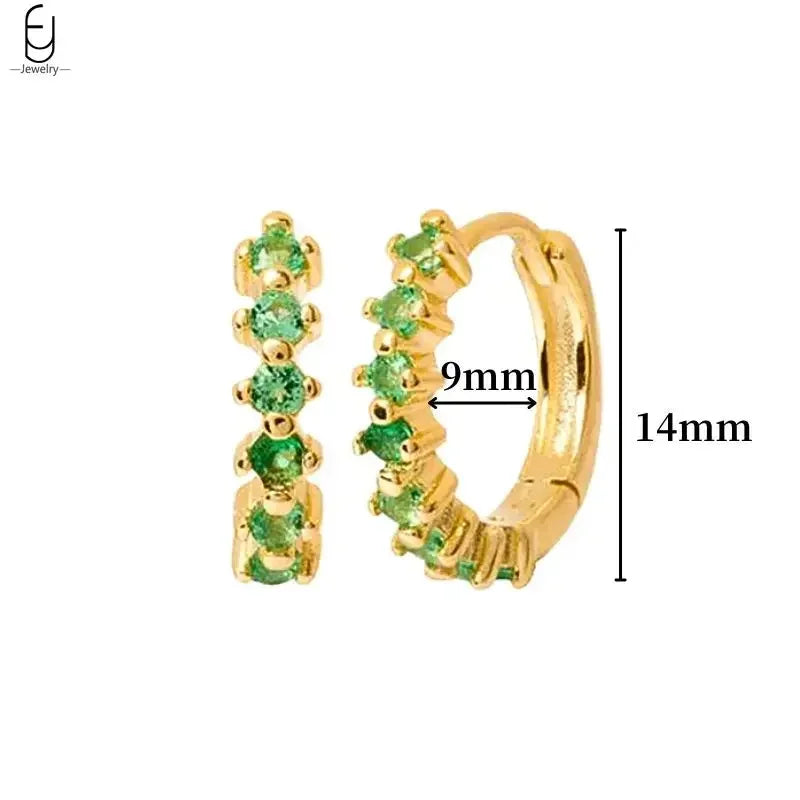 Pendientes de aro con forma de corazón y circonita verde en plata de ley 925 para mujer, delicados pendientes de botón, joyería de lujo, regalos.