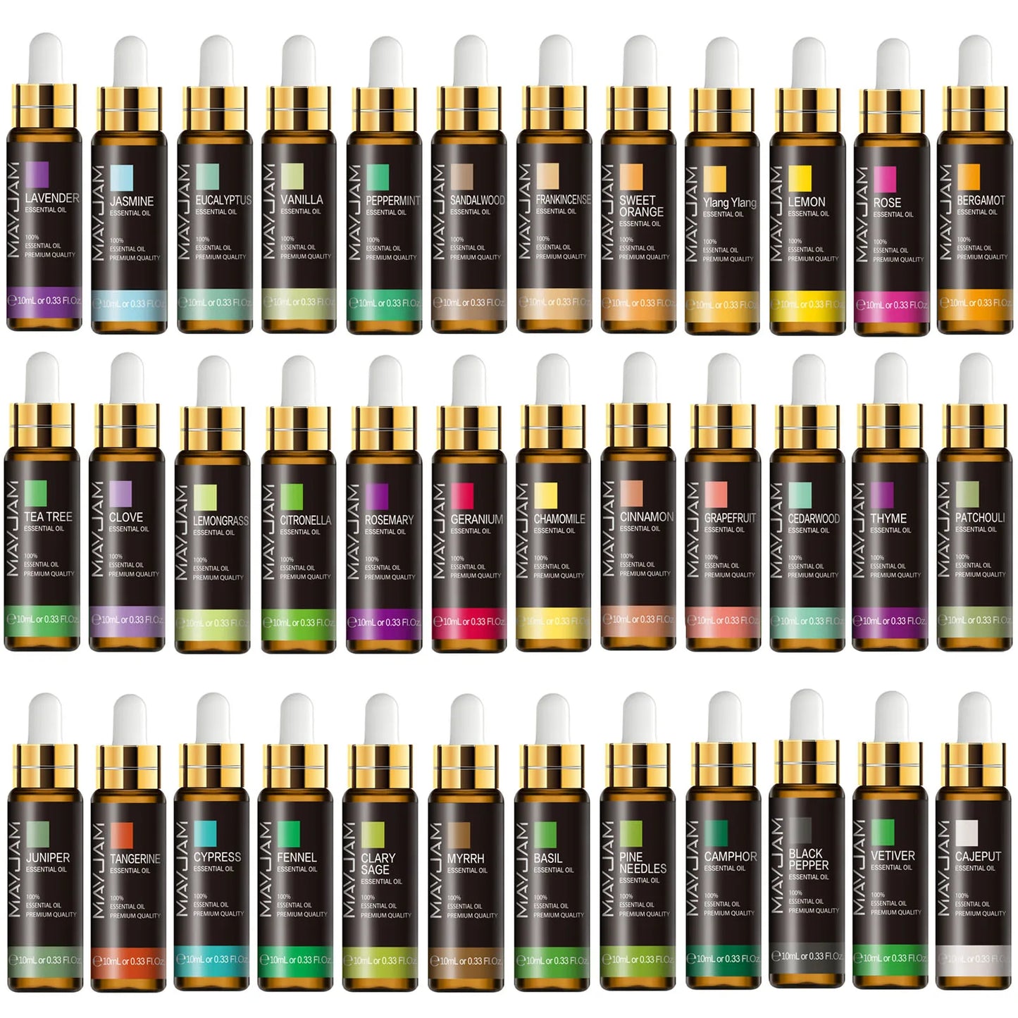 Aceite esencial difusor de aroma de lavanda, rosa, eucalipto, jazmín, vainilla, menta, sándalo, árbol de té y naranja, 10 ml.