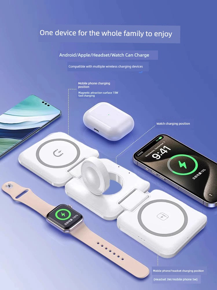 Cargador inalámbrico MagSafe tres en uno para Apple iPhone 15 Pro Max, iPhone 14/13/12, base magnética para Apple Watch, soporte para Apple Watch S9, Qi2 dos en uno
