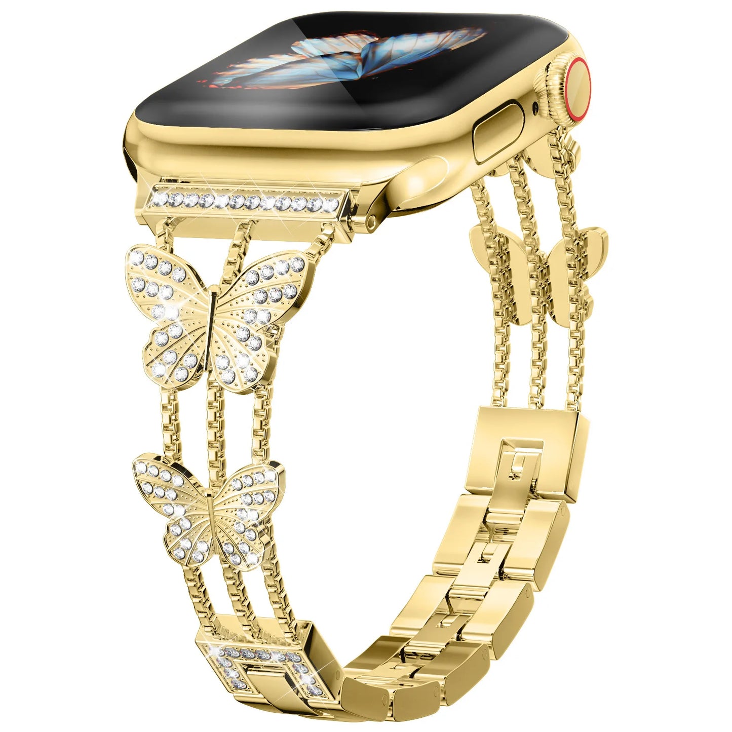 Correa de mariposa para Apple Watch de 49 mm, 41 mm, 45 mm, 40 mm, 44 mm, 38 mm y 42 mm, con diamantes brillantes para Apple Watch Series 9, 8, 7, SE, 6 y 5.