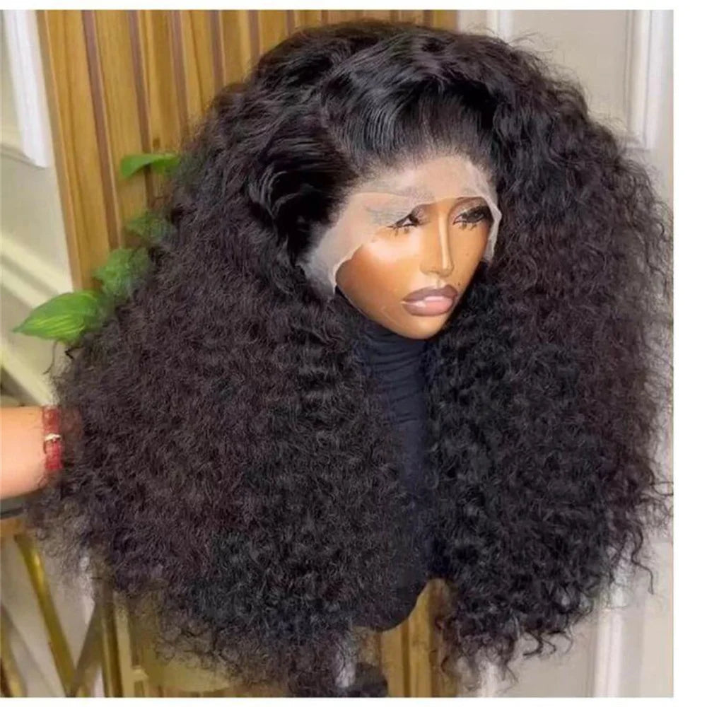 Peluca de cabello rizado negro prearrancado de 26 pulgadas, suave, de 180 de densidad, para mujer, con línea de cabello natural y cabello afro.