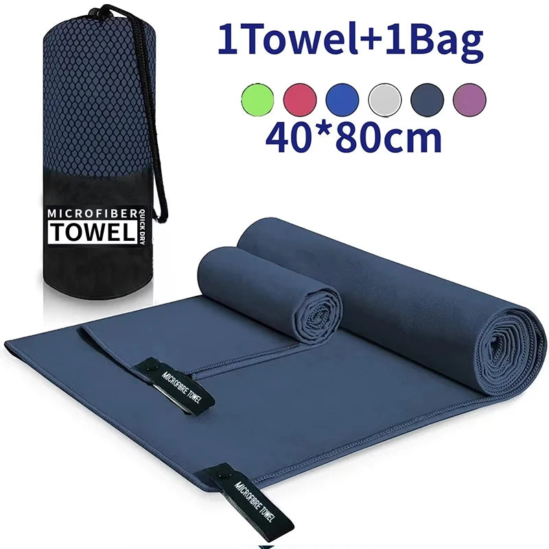 Toalla deportiva de secado rápido, 40 x 80 cm, color azul, gris, verde y naranja, ideal para natación, gimnasio, fitness, camping, running y playa.