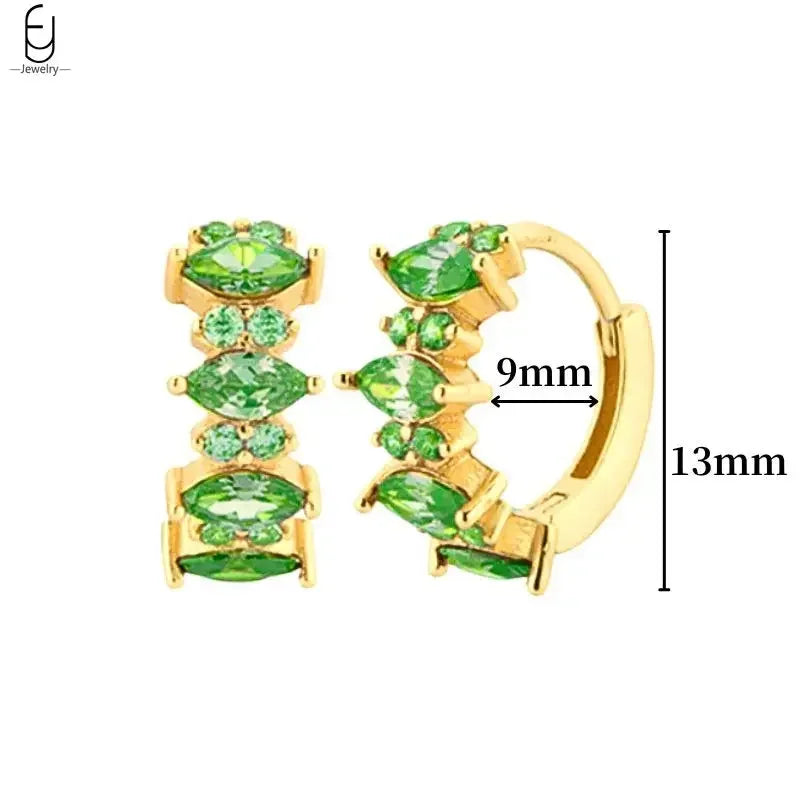 Pendientes de aro con forma de corazón y circonita verde en plata de ley 925 para mujer, delicados pendientes de botón, joyería de lujo, regalos.