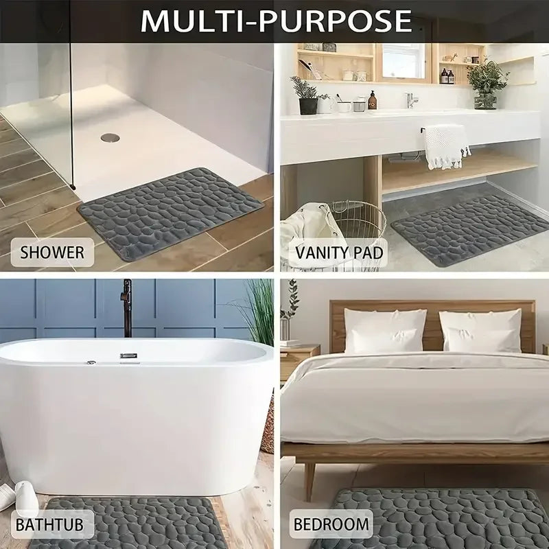Alfombra de baño antideslizante 3D con relieve de adoquines, absorbente, lavable a máquina y de secado rápido.