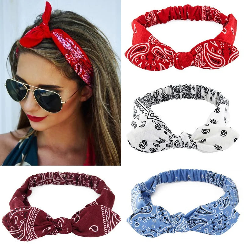Nuevas diademas bohemias suaves con estampado liso para mujer, bandas elásticas con nudo cruzado vintage, turbantes, bandanas, accesorios para el cabello para niñas.