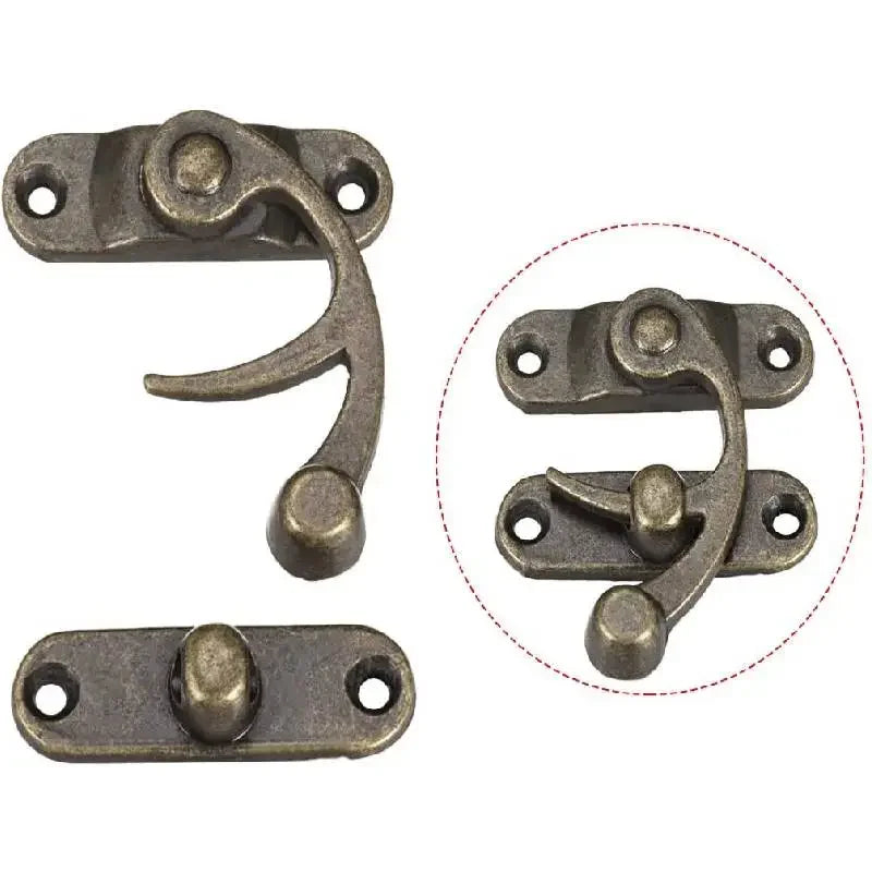 12pcs Left/Right Bronze Mini Vintage Toggle Hasp Hook Swing Arm Clasp Latch Metal Catch Curved Buckle for Jewelry Box Toolbox
