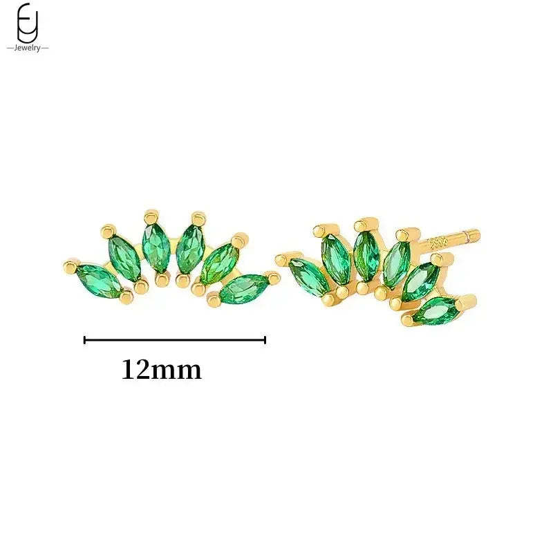 Pendientes de aro con forma de corazón y circonita verde en plata de ley 925 para mujer, delicados pendientes de botón, joyería de lujo, regalos.