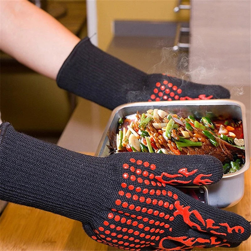 Non-slip Fireproof Microwave Oven Gloves Extreme Heat Resistant Oven Mitts 300-500 Centigrade Flame Retardant BBQ Fire Gloves