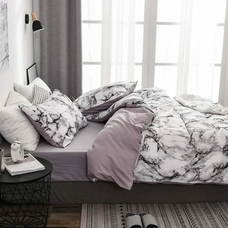 Juego de cama tamaño queen con estampado de mármol, funda nórdica cepillada tamaño king, juego de funda nórdica suave para cama individual y doble, juegos de cama sin sábanas