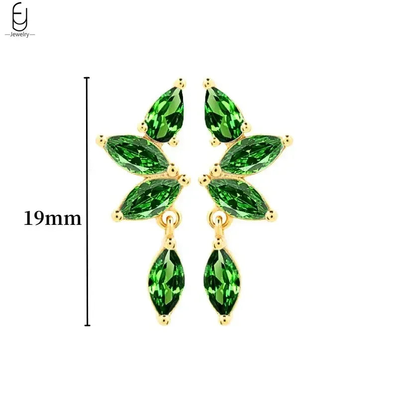 Pendientes de aro con forma de corazón y circonita verde en plata de ley 925 para mujer, delicados pendientes de botón, joyería de lujo, regalos.