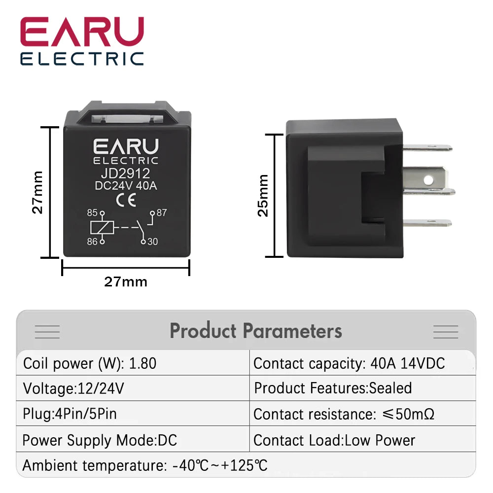4 5 Pin 4P 5P 40A Waterproof Car Relay Long Life Automotive Relays Normally Open DC 12V 24V Relay For Head Light Air Conditioner