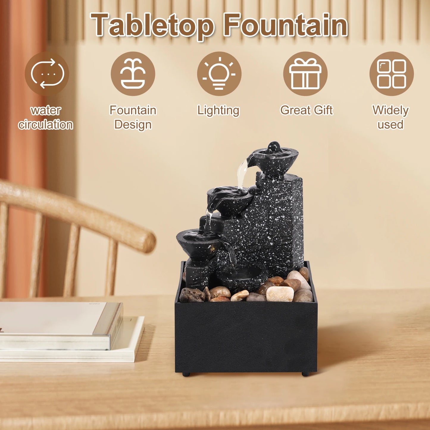 Tabletop Waterfall Decor Water Fountain Desktop Ornaments Feng Shui Flowing Water Waterfall Tabletop Landscape Decoration