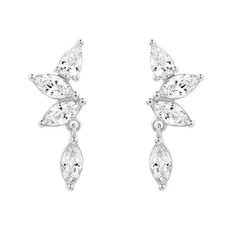 Pendientes de aro de plata de ley 925 con forma de aguja y cristales de circonita, con gotas de agua, dorados, joyería de lujo premium para fiestas.