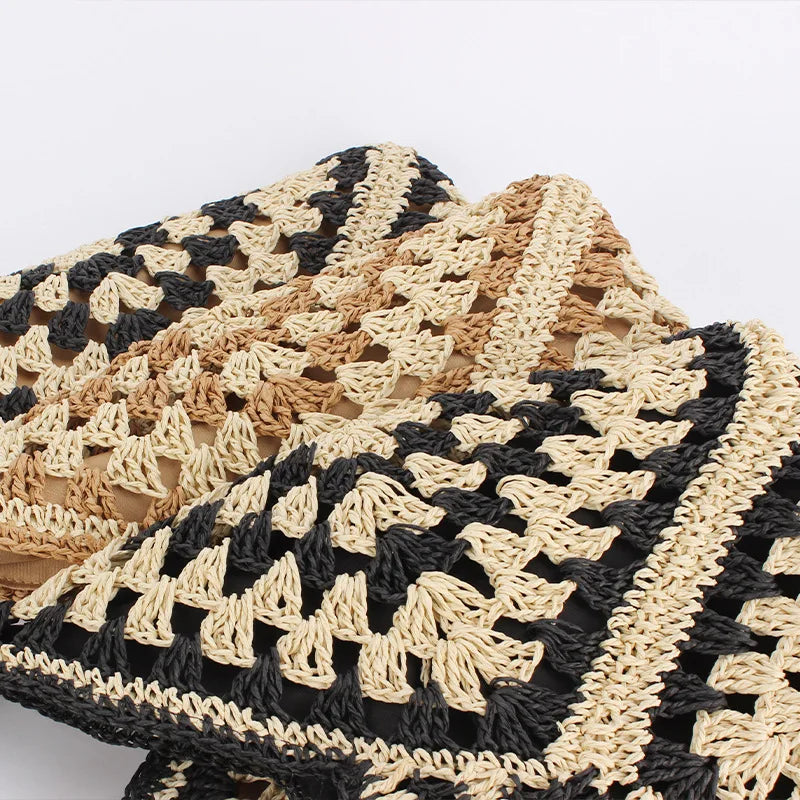 Bolso de paja para mujer, bolso de hombro vintage de gran capacidad para vacaciones, bolso informal de diseñador, bolso de playa de verano con agujeros