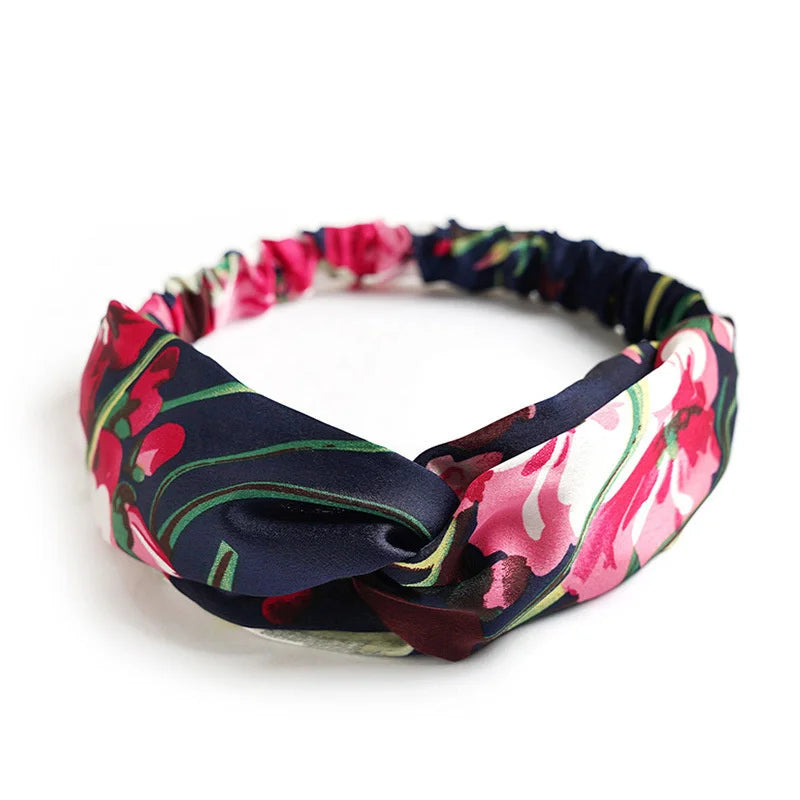 Nuevas diademas bohemias suaves con estampado liso para mujer, bandas elásticas con nudo cruzado vintage, turbantes, bandanas, accesorios para el cabello para niñas.
