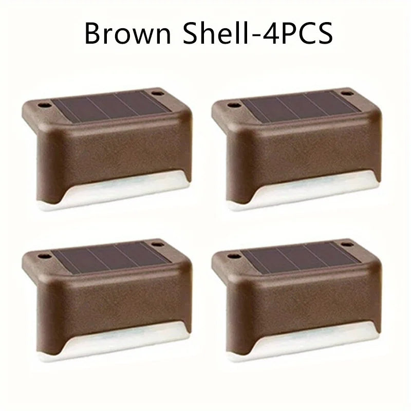 Paquete de 4 lámparas LED solares para escaleras, impermeables, para pasillos, patios, barandillas, luces nocturnas para exteriores, jardines, bordes y terrazas.