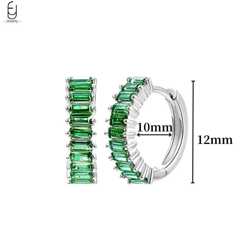 Pendientes de aro con forma de corazón y circonita verde en plata de ley 925 para mujer, delicados pendientes de botón, joyería de lujo, regalos.