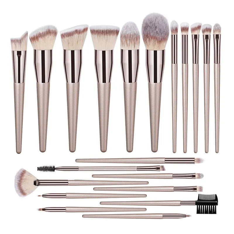 Juego de brochas de maquillaje color champán para mujer, brochas de maquillaje Kabuki para base, polvos, rubor, sombras de ojos, herramientas de belleza.