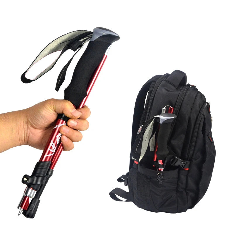 Bastón de trekking plegable de 5 secciones para exteriores, portátil, para acampar, senderismo, para personas mayores nórdicas, telescópico, fácil de guardar en la bolsa, 1 unidad
