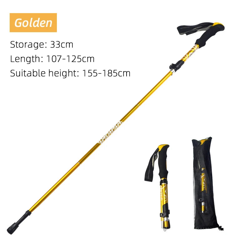 Bastón de trekking plegable de 5 secciones para exteriores, portátil, para acampar, senderismo, para personas mayores nórdicas, telescópico, fácil de guardar en la bolsa, 1 unidad