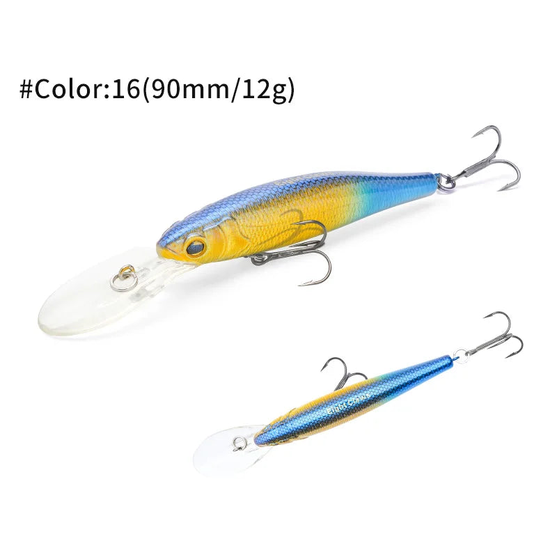 MSEASFREE-Floating Minnow Artificial Hard Bait Fishing Lure, Wobblers for Bass Perch Pike Trout, Fishing Tackle, 90mm, 12g