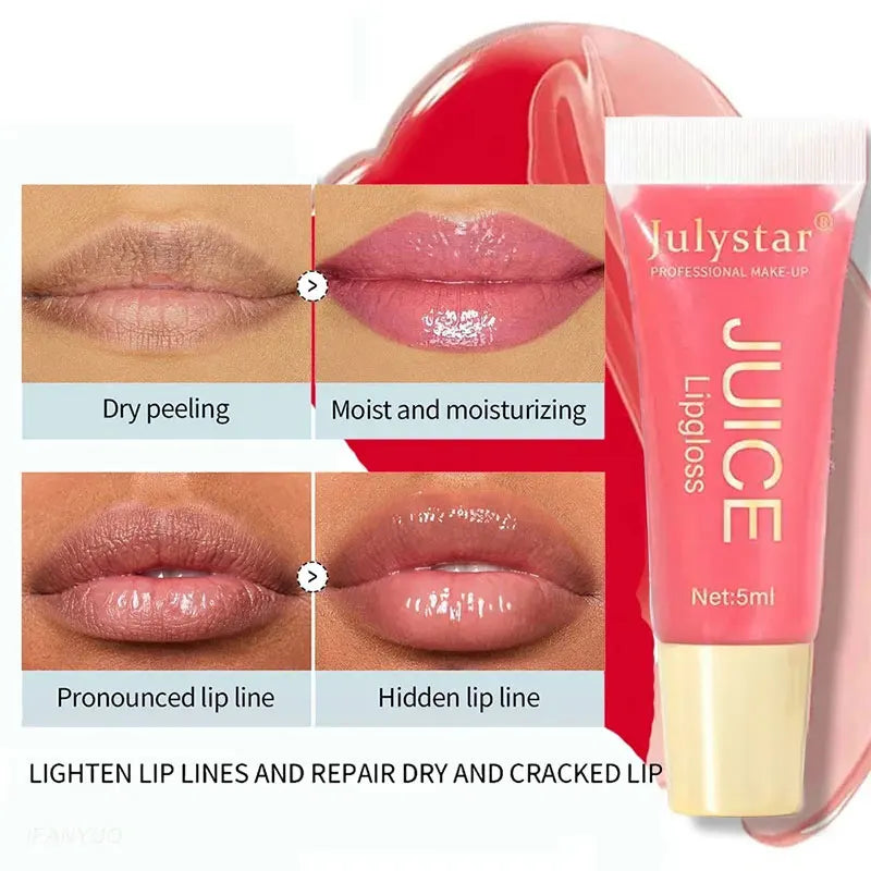 Bálsamo labial con aceite de gelatina transparente y acuoso, hidratante y suavizante, líneas de labios, brillo labial de gelatina, labios de vidrio con aroma a frutas.