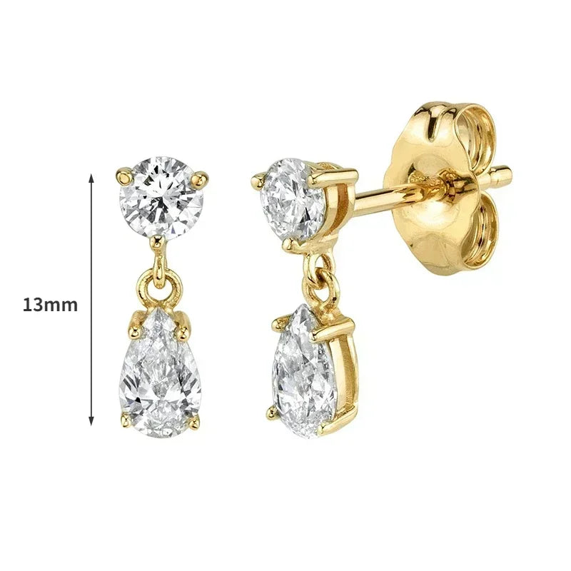 Pendientes de aro de plata de ley 925 con forma de aguja y cristales de circonita, con gotas de agua, dorados, joyería de lujo premium para fiestas.