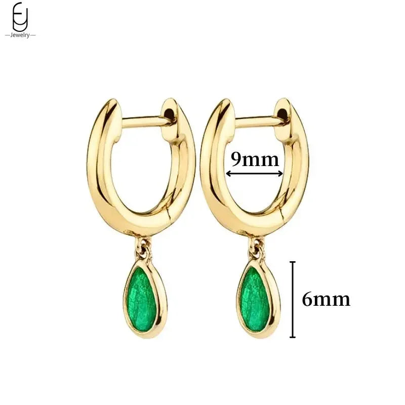 Pendientes de aro con forma de corazón y circonita verde en plata de ley 925 para mujer, delicados pendientes de botón, joyería de lujo, regalos.