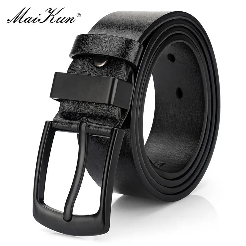 Cinturón casual vintage Maikun para hombre, con hebilla de pasador negra, de cuero ancho y versátil para estudiantes.
