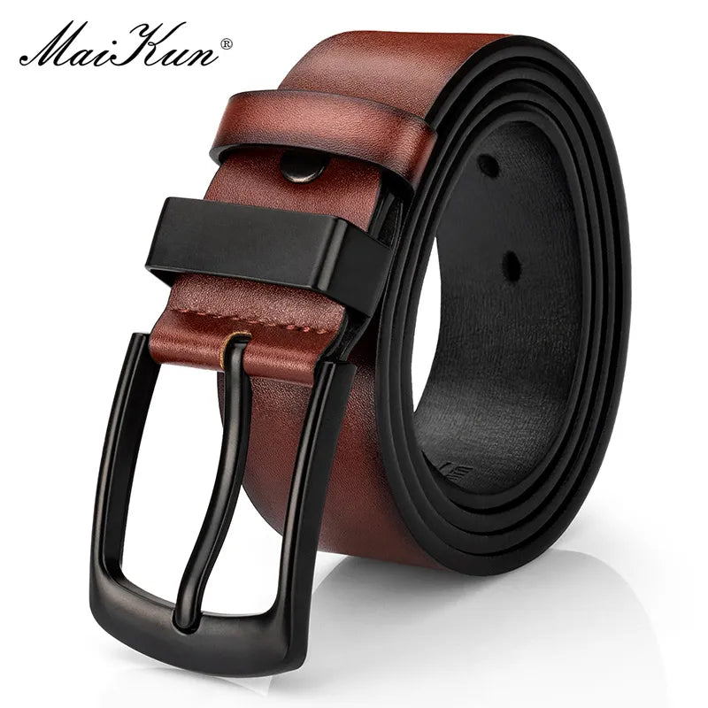 Cinturón casual vintage Maikun para hombre, con hebilla de pasador negra, de cuero ancho y versátil para estudiantes.