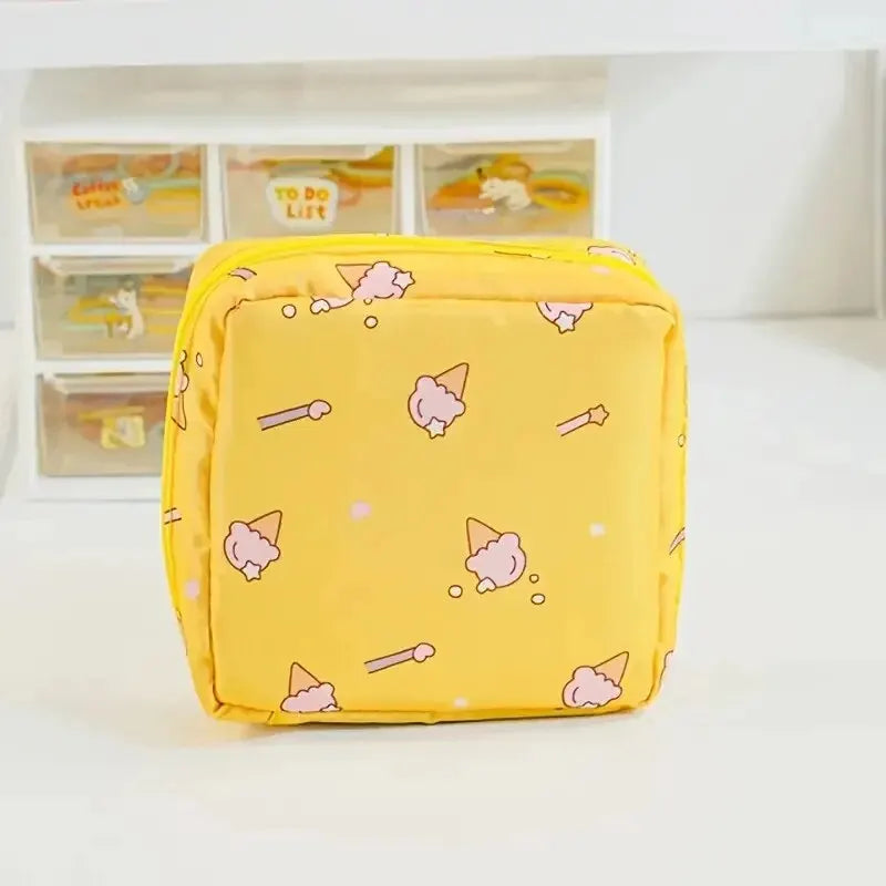 Bolsa de almacenamiento para compresas y tampones para mujer, organizador portátil impermeable con estampado de dibujos animados