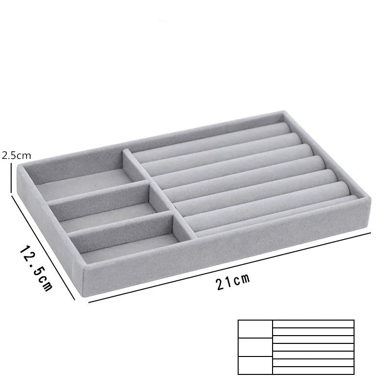 Caja de almacenamiento de joyas de franela gris, cajón para el hogar, bandeja para pendientes, collares, anillos, cuerda para la cabeza, clip para las orejas, bandeja de almacenamiento, nueva